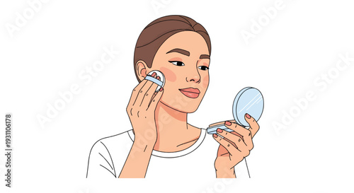 Applying Face Powder While Looking in Compact Mirror Beauty Routine