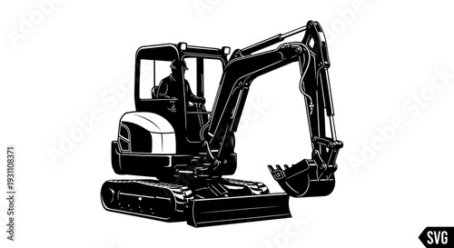Mini Excavator Operator Driving Construction Machine