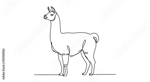 Llama One-Line Icon, Single Continuous Bold Monoline Standing Side View Minimal Outline