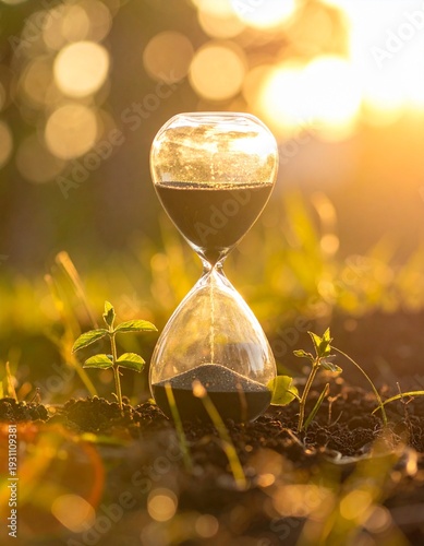 Sprout Growing from Sand Fallen in an Hourglass