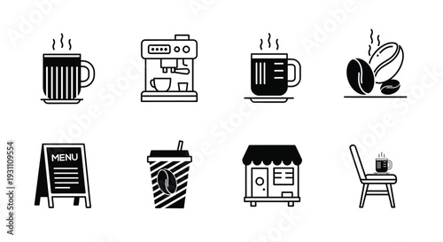 Coffee Shop Icons Set Illustration.