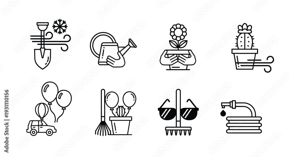 Fototapeta premium Gardening Tools Icons Set Illustration.