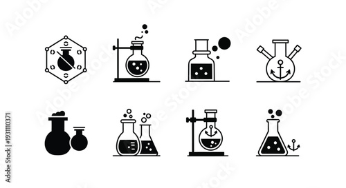 Laboratory Equipment Icons in Black.
