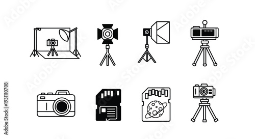 Photography Equipment Icons Set Illustration.