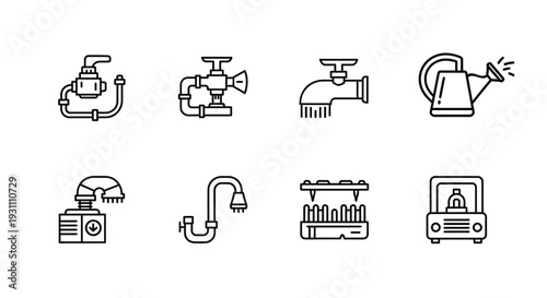 Plumbing Icons Set on White Background.