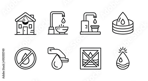 Water Conservation Icons Set Illustration.