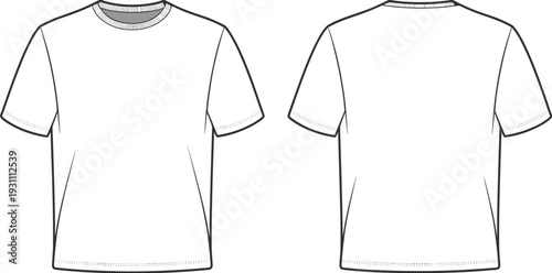 Ringer t shirt front and back view outline template, blank apparel mockup cad drawing flat vector illustration