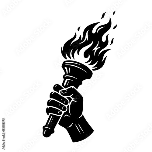 Hand Holding Flaming Torch Silhouette Vector Icon Symbol of Freedom Power and Revolution