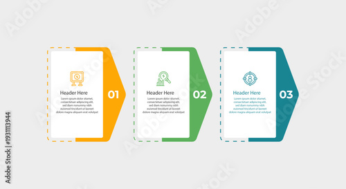 Process diagram in three steps with icons.