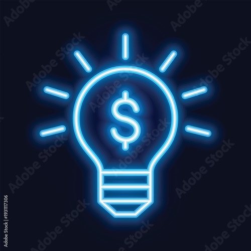 Vector Idea With Dollar Icon In Neon Style Background