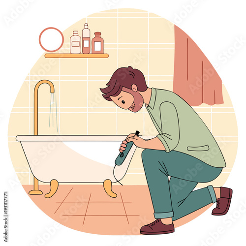 Father Testing Bath Water Temperature for Baby