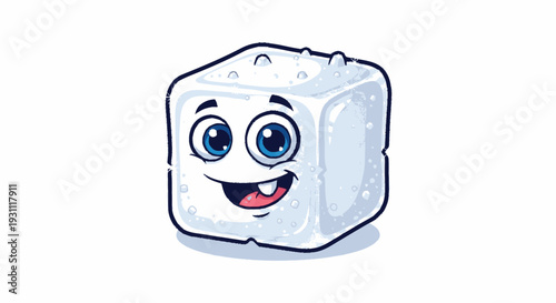 Cartoon Ice Cube Character Smiling Face.