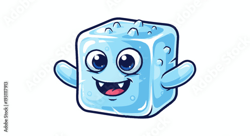 Cartoon Ice Cube Character with Smiling Face.