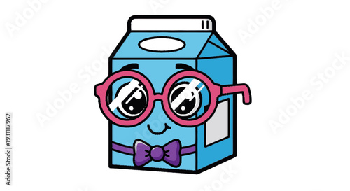 Cartoon Milk Container Wearing Glasses Bowtie.