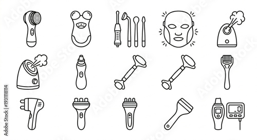 Facial Skincare Gadgets and Beauty Device Icons
