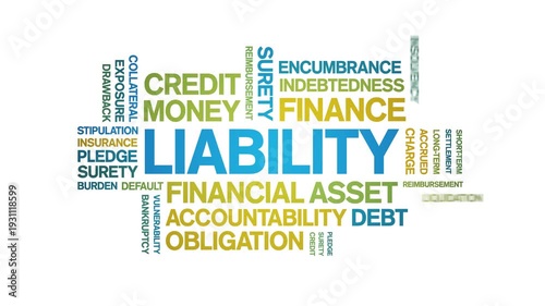 Liability animated word cloud-text design animation tag kinetic typography seamless loop.