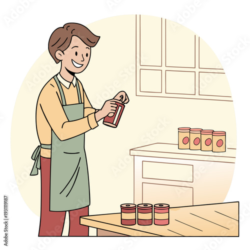 Man opening a can of food in the kitchen