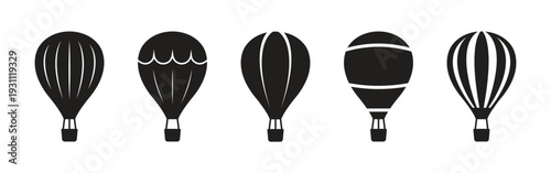 Vector Black Air Balloon Icon Set