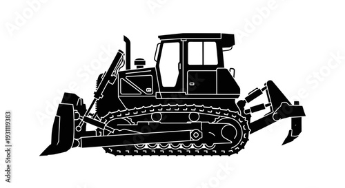 Black bulldozer silhouette on white background construction equipment heavy machinery.