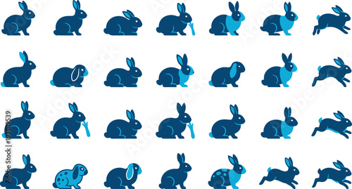 Bunny Set of 28 Blue Rabbit Vector Icons Actions