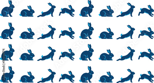 Bunny Set of 32 Blue Rabbit Icons Vector Actions
