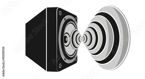 Speaker emitting sound waves graphic illustration.