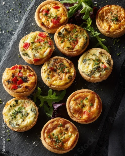 Savory mini quiches with golden crusts and fresh herbs image