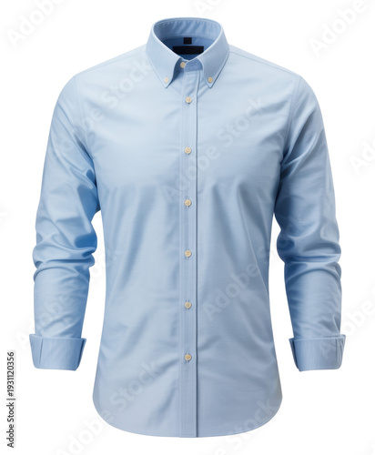 Light blue long sleeve button down dress shirt isolated on a transparent background
