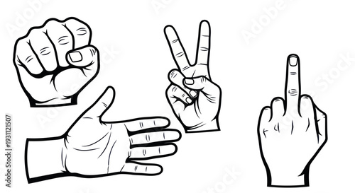 Rock Paper Scissors Hand Gestures, Middle Finger, Isolated