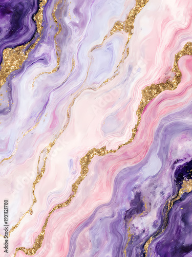 Swirling shades of pink, lilac, and purple dance together, creating a dreamy landscape. Gold embellishments bring a touch of elegance, enhancing the vivid colors' charm Generative AI