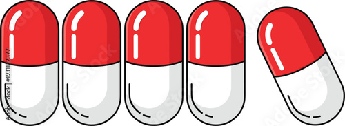ed and White Capsule Pill Set, Medical Medicine Tablet Vector Illustration Isolated on Backgrounded and White Capsule Pill Set