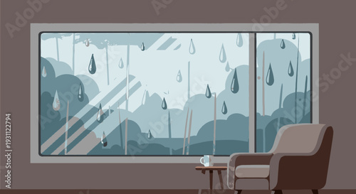 Brown Armchair Near Glass Sliding Door.