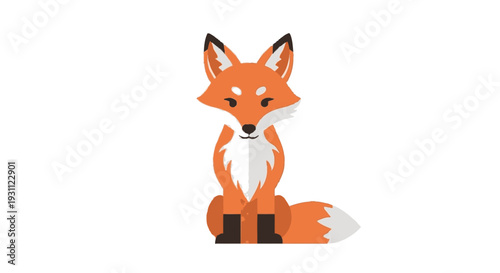 Cartoon Fox Sitting on White Background.