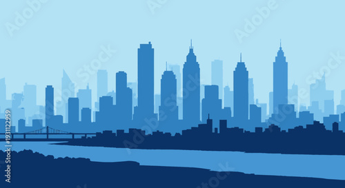 City Skyline Silhouette with Tall Buildings.