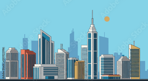 City Skyline with Modern Skyscrapers and Towers.