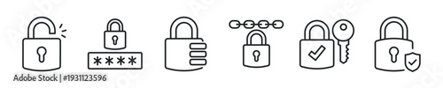 Security thin line icon set. Web minimal icons