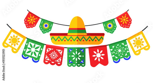 Mexican Fiesta Decorations: Sombrero and Papel Picado Bunting