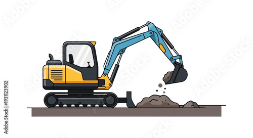 Mini Excavator Digging Soil Construction Machine Isolated Vector