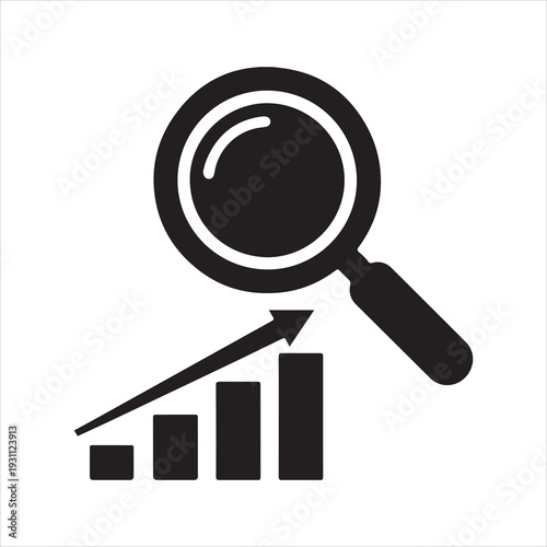 Business growth analysis and research icon Financial analysis of business loss. Magnifying glass over a falling chart