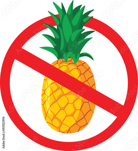 Pineapple Red Warning Sign Concept Vector Icon Design.  Forbidden ingredient label for informing allergic people of possible food intolerance