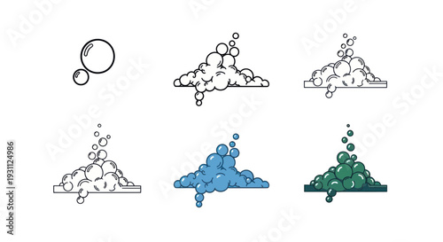 Bubbles and Foam Icons Set: Line Art and Color Graphics