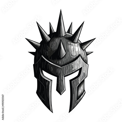 Spiked Warrior Helmet Vector Illustration - Dark Spartan Gladiator Headgear