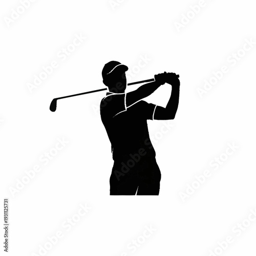 Golfer Silhouette Preparing to Hit Golf Ball.