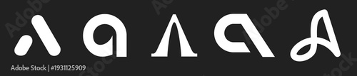 Collection of Abstract Stylized White Letter A Designs on Black Background for Graphic Projects