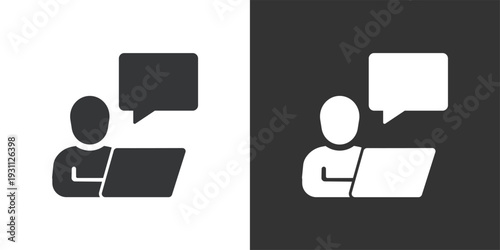 Laptop User with Message icon. Solid glyph series icon