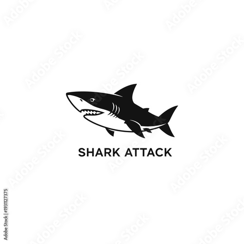 Aggressive black shark vector illustration with open mouth and sharp teeth