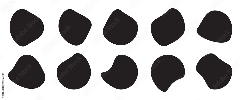 Fototapeta premium Liquid organic blob. Abstract organic black rounded blob shapes vector irregular figures isolated on white background. Black cube drops.
