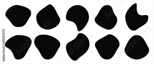 Set of  10 abstract organic blob shapes in vector format. Smooth, liquid silhouettes for modern design, backgrounds, posters, UI elements, and creative projects. Isolated on white page.