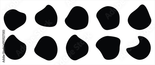 Set of  10 abstract organic blob shapes in vector format. Smooth, liquid silhouettes for modern design, backgrounds, posters, UI elements, and creative projects. Isolated on white page.