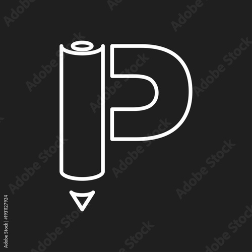Minimalist Letter P Pen Pencil Logo Icon Design